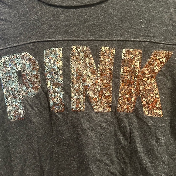 Victoria’s Secret Pink Sweatshirt Sequin Spelled Out Sleeve Size M - Picture 3 of 4